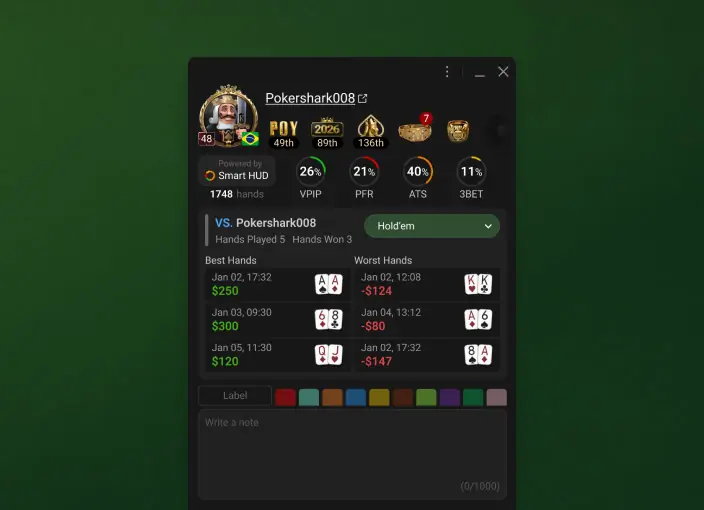 GGPoker Smart HUD客户端信息面板
